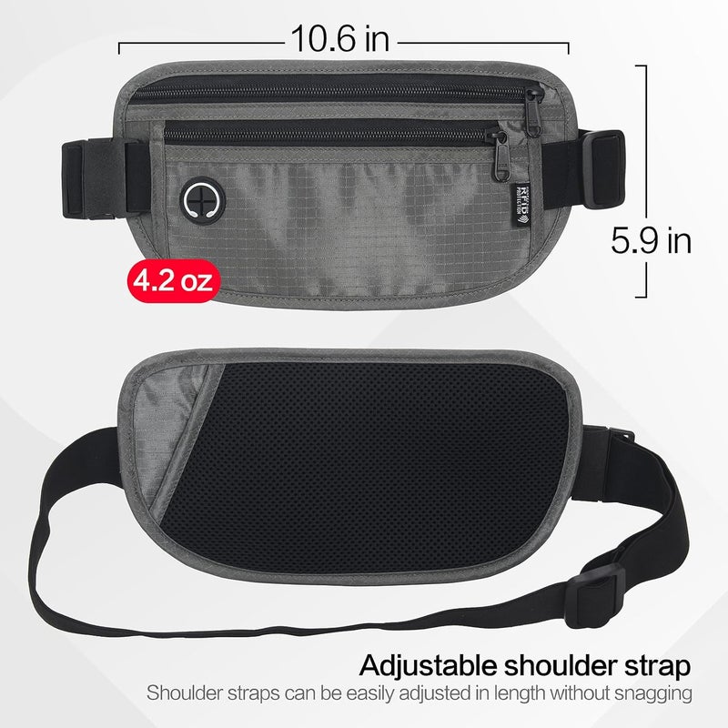 Arouselove Slim RFID Blocking Money Belt for Travel - Anti-Theft Hidden Passport Holder Waist Wallet with Secure Pouch for Cash, Credit Cards & Phone Safe (Grey) - Image 3
